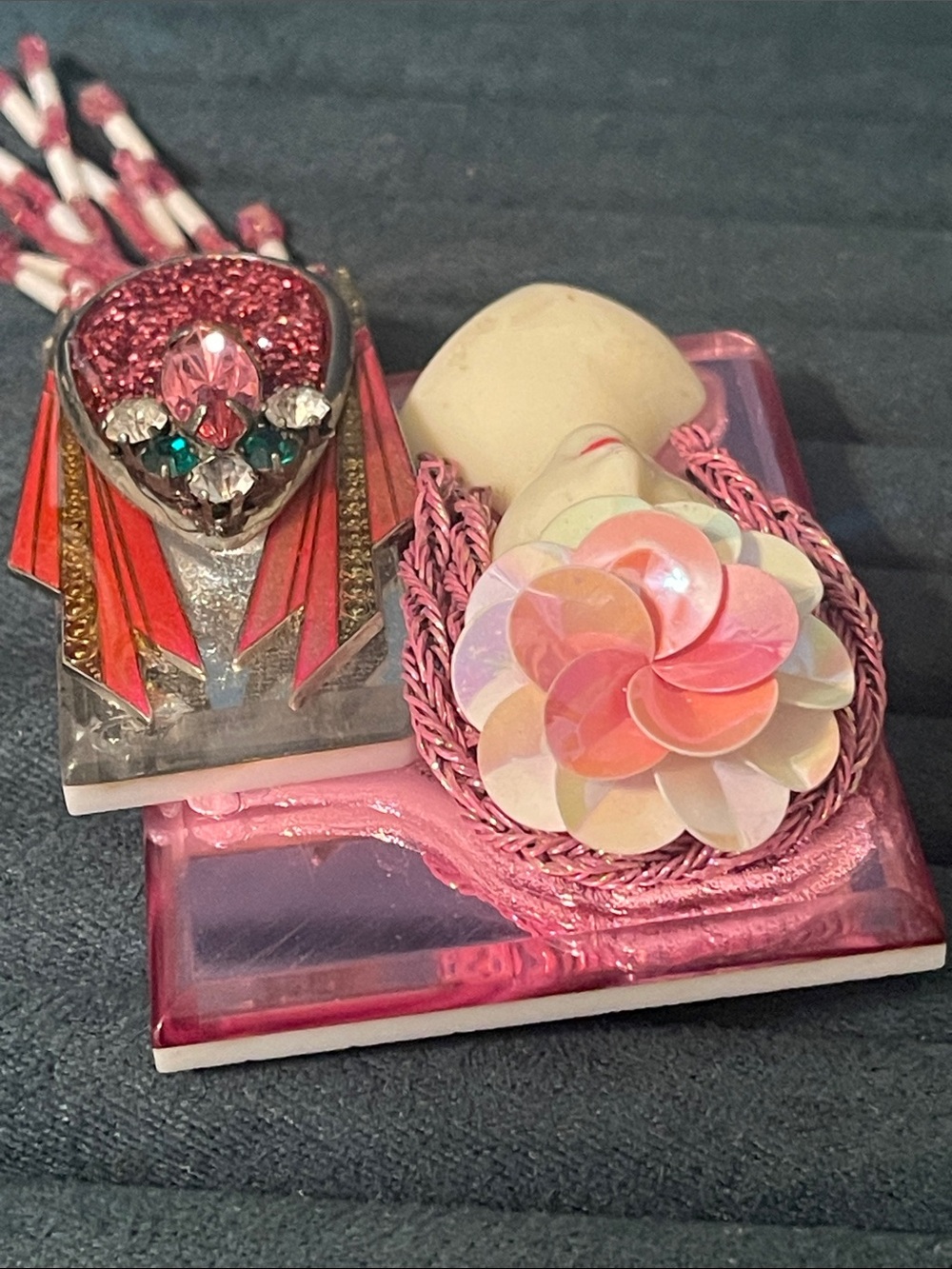 Vintage J-Bee Originals Handcrafted Art Deco Flapper Statement Brooch - Picture 10 of 13